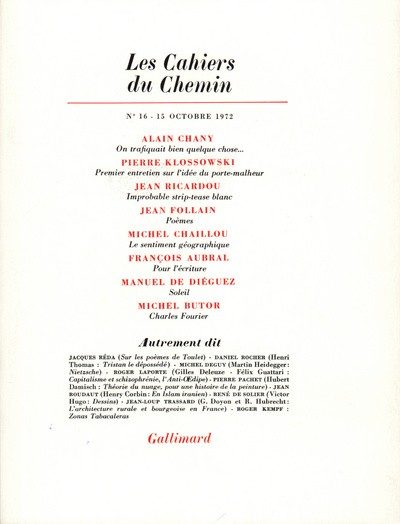 LES CAHIERS DU CHEMIN 16 (15 OCTOBRE 1972)