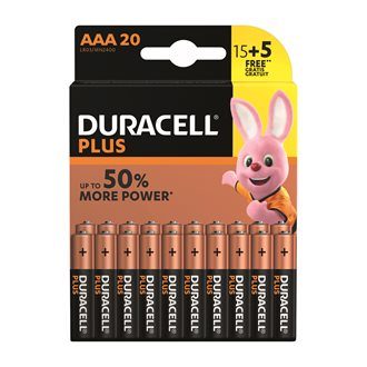 Pile alcaline AAA – Pack 15 piles LR3 Duracell Plus Power + 5 offertes