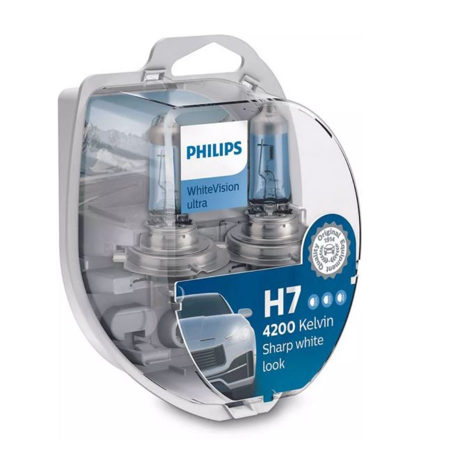 2 Ampoules PHILIPS H7 WHITEVISION ULTRA 12V 55W + 2 Ampoules W5W