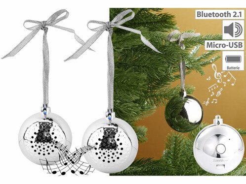 2 boules de Noël avec bluetooth et haut-parleur intégré – Argent