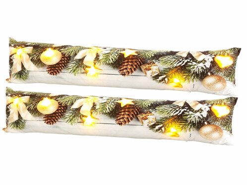 2 coussins de porte à 7 LED avec motifs de Noël – 90 x 20 cm