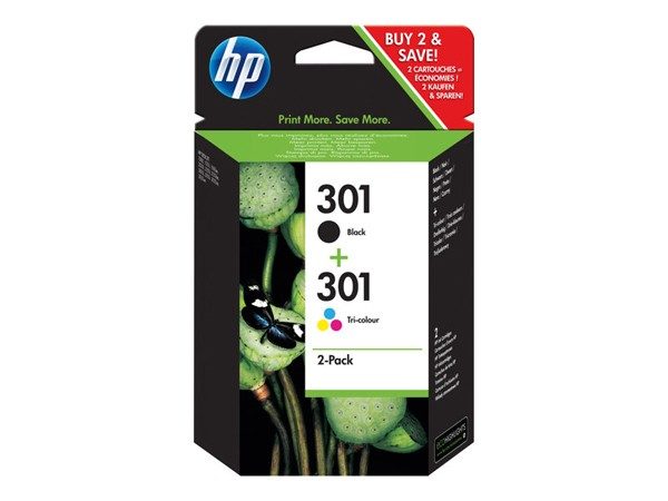 CARTOUCHES JET D’ENCRE HP N9J72AE/PACK 301 – 1 NOIRE + COULEURS