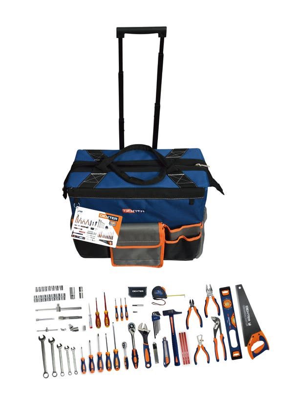 Sac à roulettes d’outils 109 pièces DEXTER + coffret de douilles DEXTER