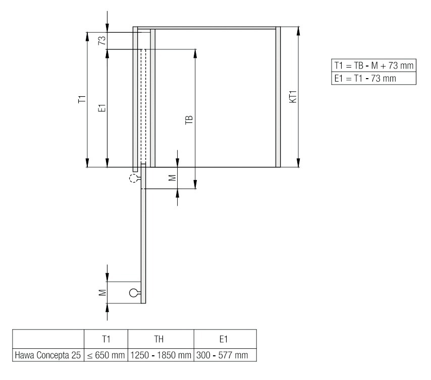 FERR CONCEPTA 25 HT 1250/1850 1 VTL POUR PORTE BOIS