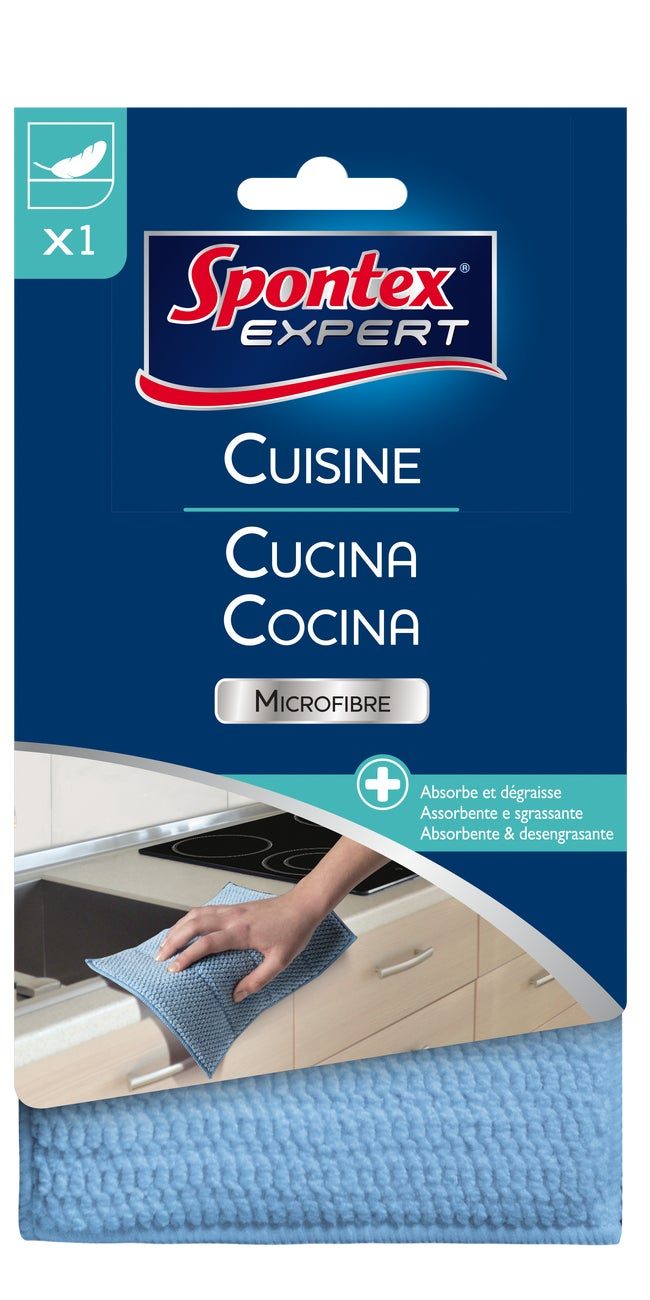 Lavette surfaces encrassées microfibre SPONTEX EXPERT Spécial cuisine