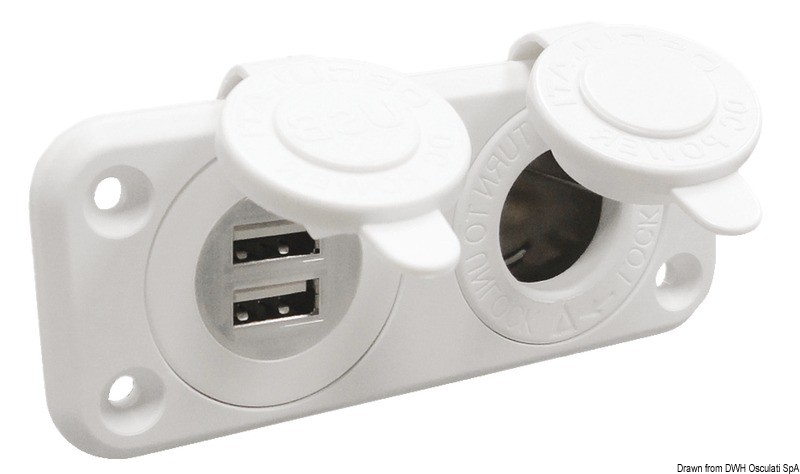 Prise Osculati allume-cigares et double USB blanche