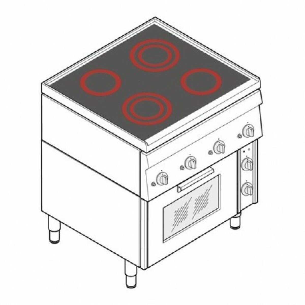 Fourneau Dessus Électrique Vitrocéramique avec Four Électrique – 4 Plaques – Gamme 600 – Tecnoinox