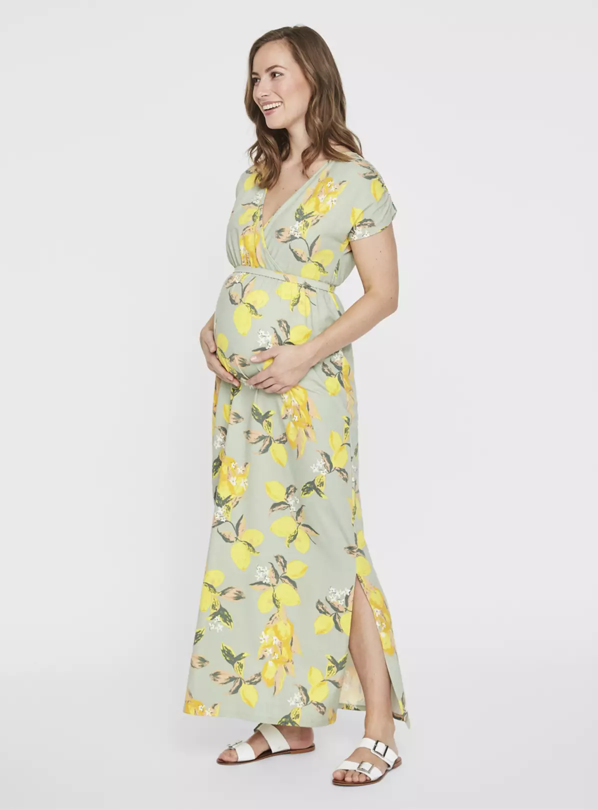 Maternity Yellow Lemon Print Maxi Dress – L
