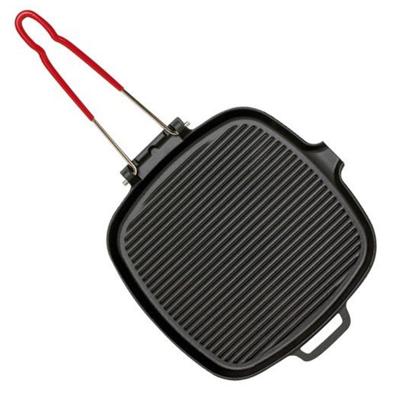 Grill fonte carré avec manche repliable