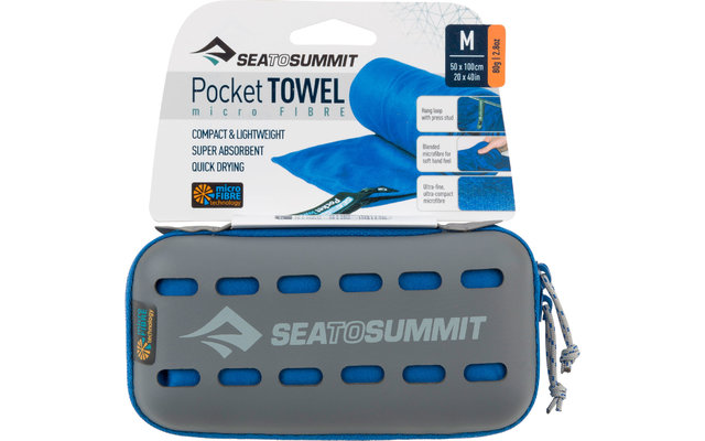 Sea to Summit Pocket Towel Serviette microfibre moyenne bleue 50cm x 100cm.