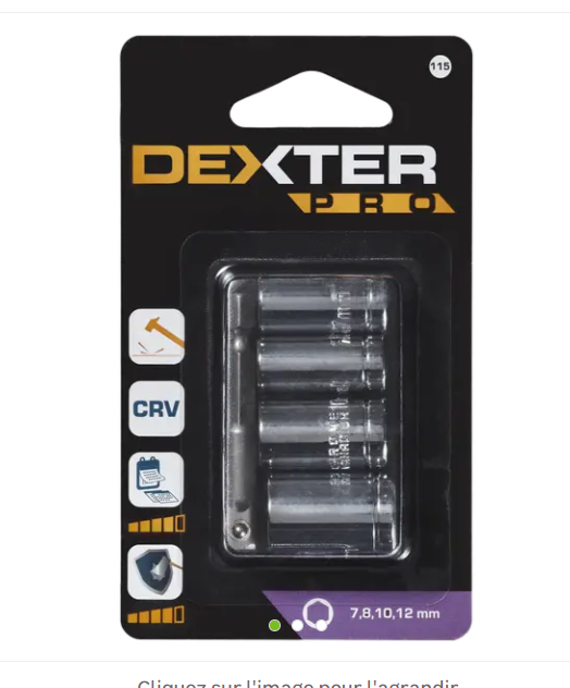 Lot de 4 adaptateurs en acier chrome DEXTER PRO pour clé à douille