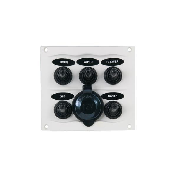 Tableau électrique Marinco Compact 5 voies + allume cigare – Blanc