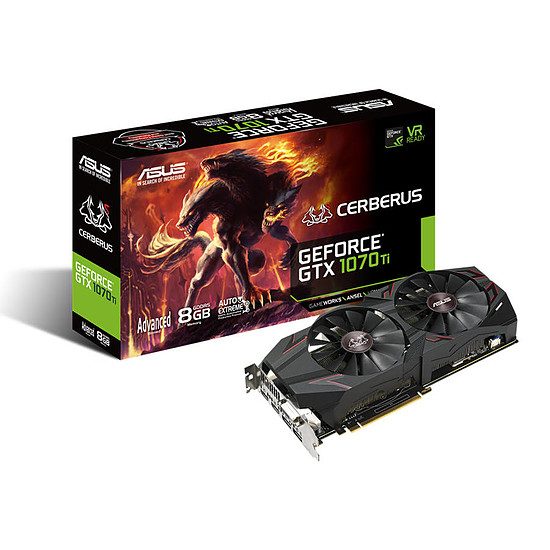 Asus Cerberus GeForce GTX 1070 Ti – 8 Go GeForce GTX 1070 Ti, 1607 MHz (1670 MHz mode OC), PCI-Express 16x, 8 Go, 8008 MHz