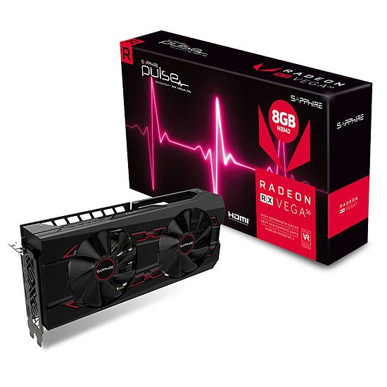 Sapphire Radeon RX Vega 56 Pulse HBM2 – 8 Go Radeon RX Vega 56, 1208 MHz, PCI-Express 16x, 8 Go, 800 MHz