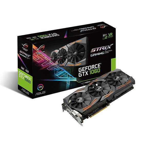 Asus GeForce GTX 1060 STRIX OC – 6 Go GeForce GTX 1060, 1620 MHz (1645 MHz OC mod), PCI-Express 16x, 6 Go, 8008 MHz