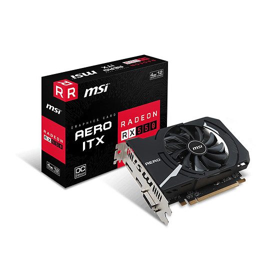 MSI Radeon RX 550 Aero ITX OC – 4 Go Radeon RX 550, 1203 MHz, PCI-Express 16x (câble en x8), 4 Go, 7000 MHz