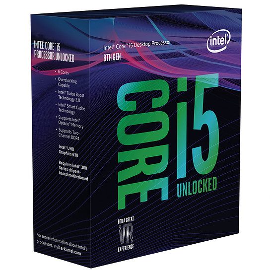 Intel Core i5 8600K 6 coeurs, 3,60 GHz, 9 Mo, Coffee Lake, 95 Watts