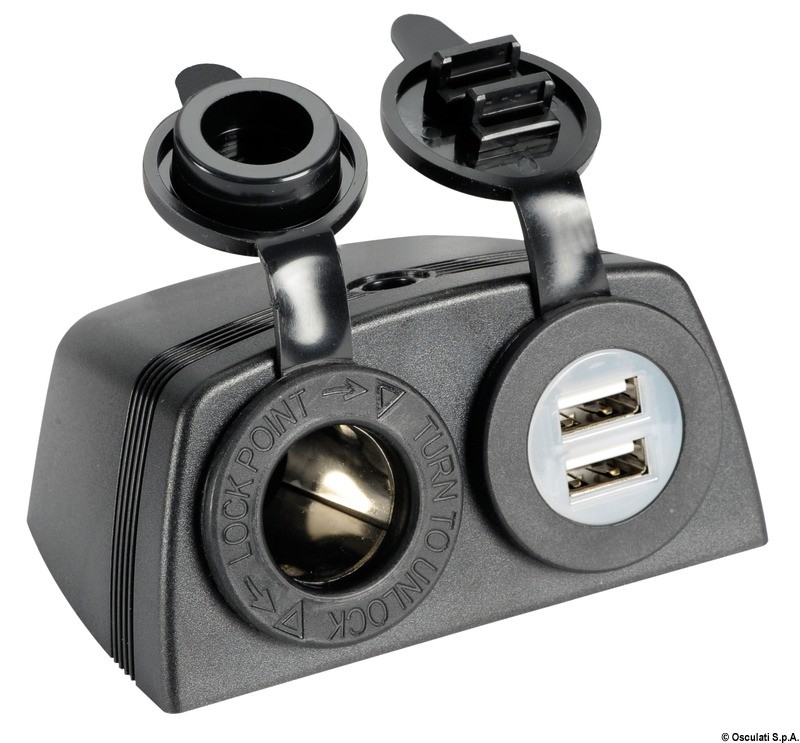 Prise Osculati allume-cigares et double USB avec carénage