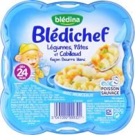 Plat bébé Blédichef dès 24 mois, légumes pâtes cabillaud Blédina