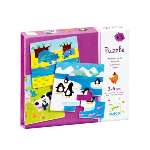 3 puzzles de 6 pièces animaux