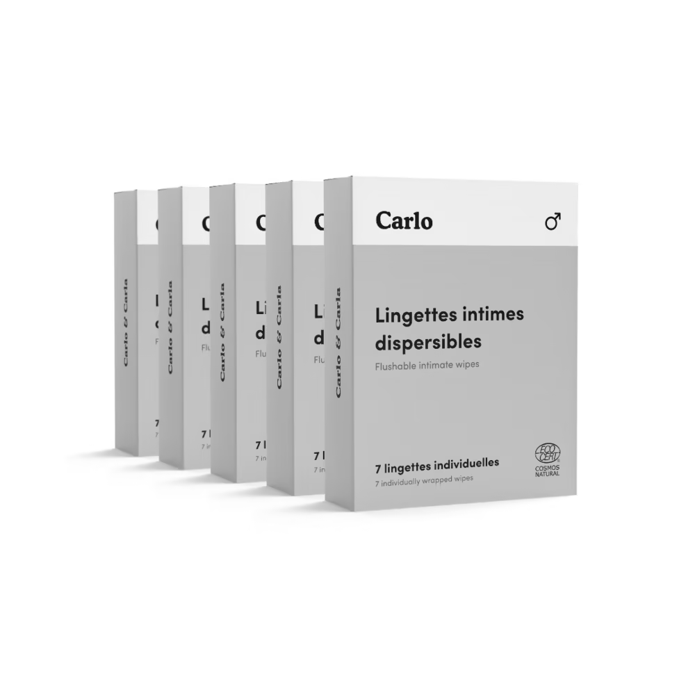 CARLO & CARLA Boîte de 7 lingettes intimes individuelles pour homme 0 déchet certifiées bio Lingettes intimes pour homme