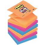6 Blocs de notes repositionnables – Post-it – Z-Notes Super Sticky – Coloris pétillant – 76 x 76 mm
