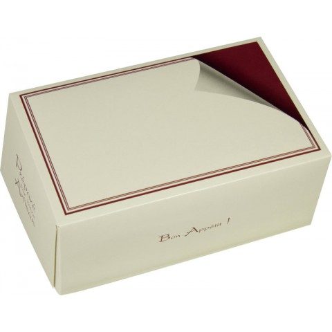 Boîte pâtissière ivoire/Bdx en carton 200x130x90mm