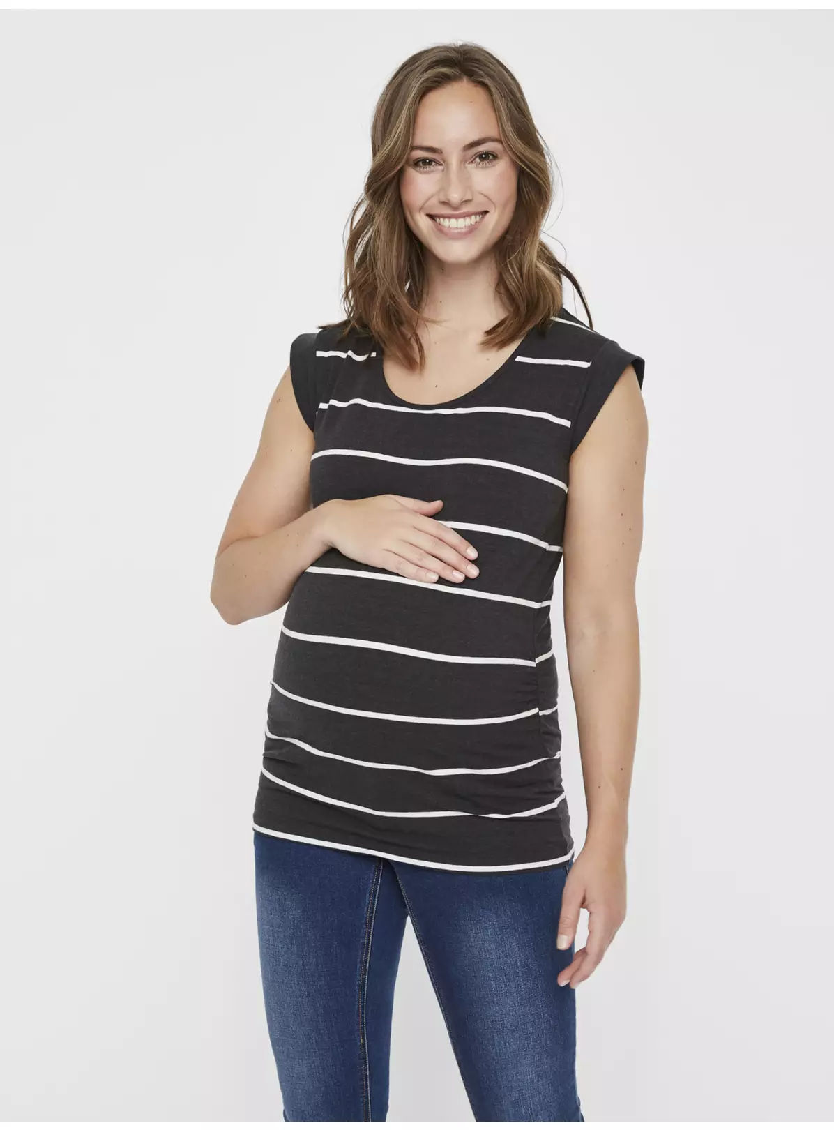 Maternity Black & White Striped Top – M