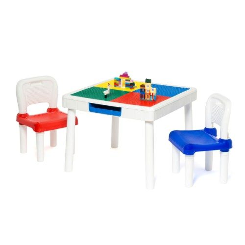 Table de construction carrée et ses deux chaises