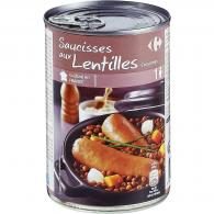 Plat cuisiné saucisses lentilles Carrefour