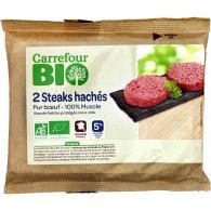 Viande bovine : 2x steaks hachés 5% MG Carrefour Bio