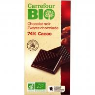 Chocolat bio noir 74% cacao Carrefour Bio