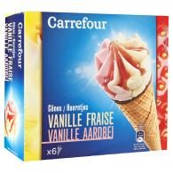 Glaces cônes vanille fraise Carrefour