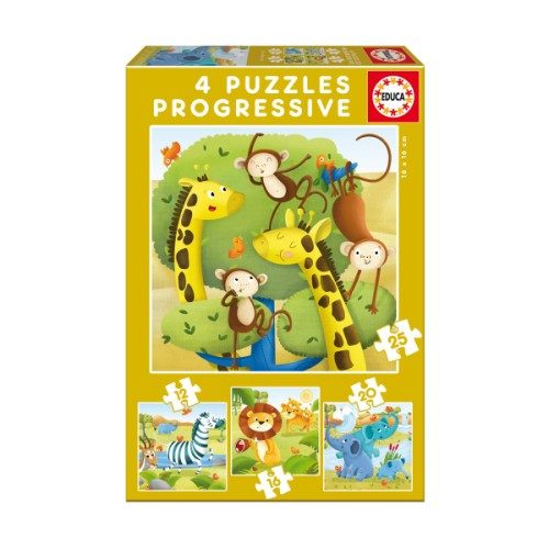 4 puzzles progressifs animaux sauvages