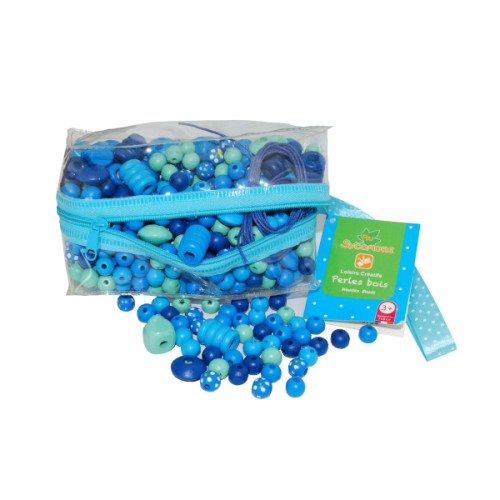 Trousse de perles en bois bleues