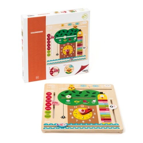 Horloge calendrier en bois