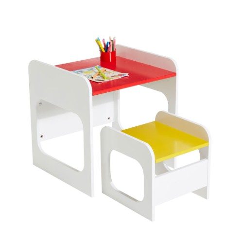 Petit bureau rouge et son tabouret jaune