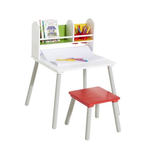 Bureau avec rangements et son tabouret rouge