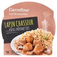 Plat cuisiné lapin chasseur et pâtes pépine Carrefour