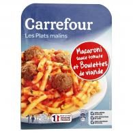 Plat cuisiné macaroni et boulettes de viand Carrefour