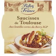 Plat cuisiné saucisses Toulouse lentilles Reflets de France