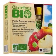 Compotes en gourde bio pommes fraises Carrefour Bio