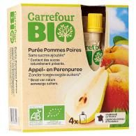 Compotes en gourde pommes poires bio Carrefour Bio