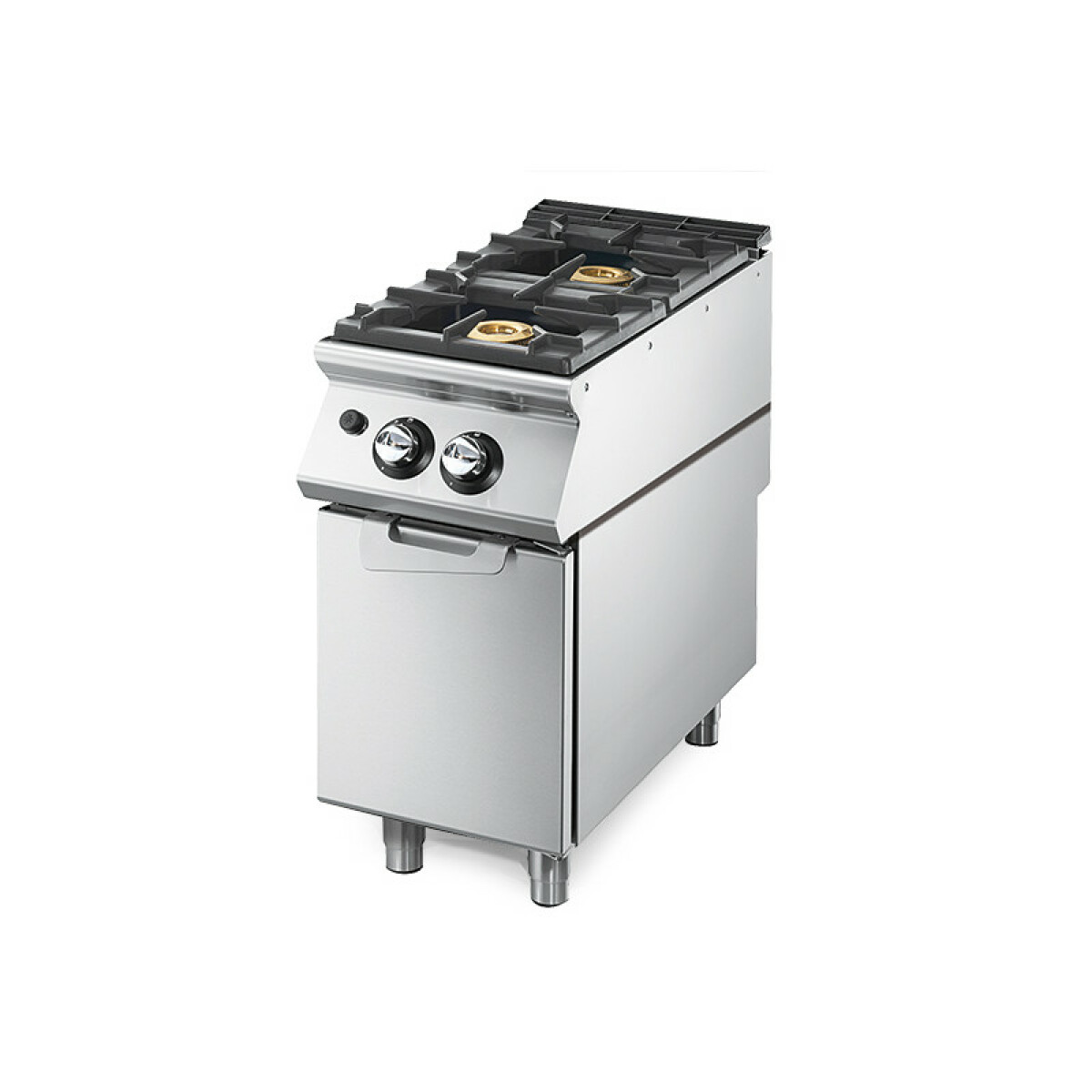 Cuisinière à Gaz à 2 Brûleurs sur Soubassement avec Portes, Plateau de Travail Emboutie – Virtus