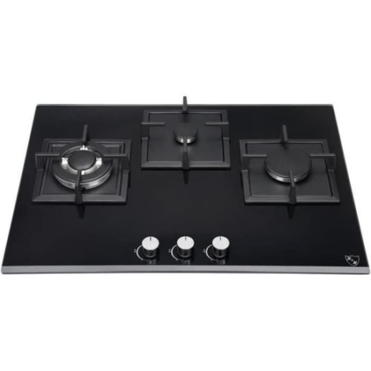 3Z-KHGW-3 Table de Cuisson 3 Foyers Arrêt Automatique Gaz Verre Encastrable Noir