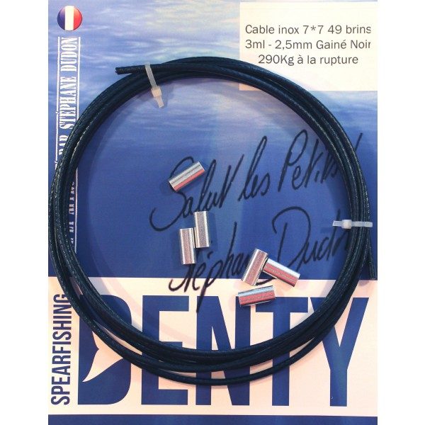 Câble inox Denty spearfishing 7*7 – 2.5 mm gainé noir