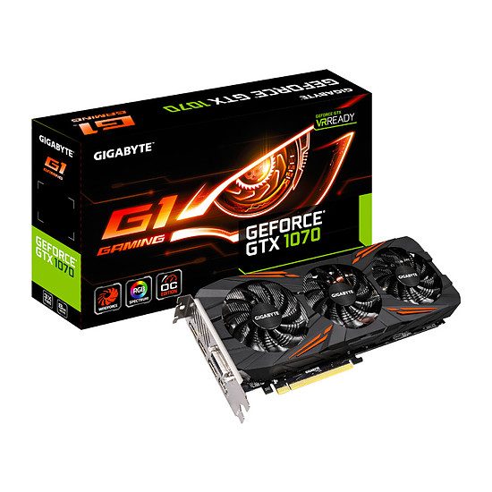 Gigabyte GeForce GTX 1070 G1 Gaming – 8 Go GeForce GTX 1070, 1594 MHz (1620 MHz OC Mode), PCI-Express 16x, 8 Go, 8008 MHz