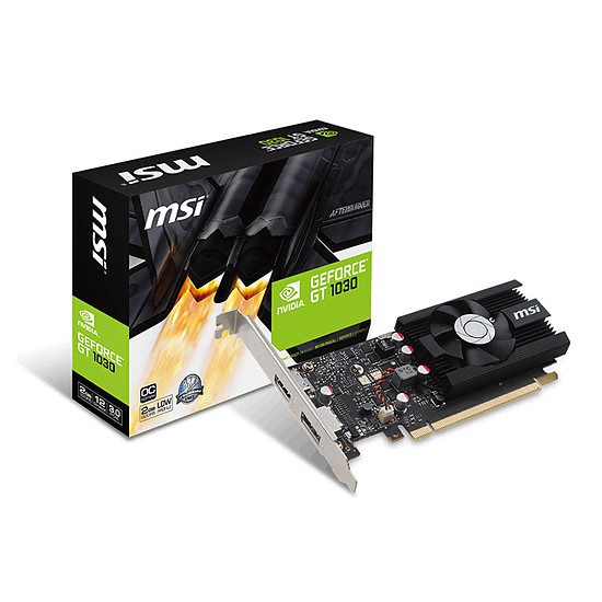 MSI GeForce GT 1030 LP OC – 2 Go (ventilateur) GeForce GT 1030, 1265 MHz, PCI-Express 16x, 2 Go, 6008 MHz