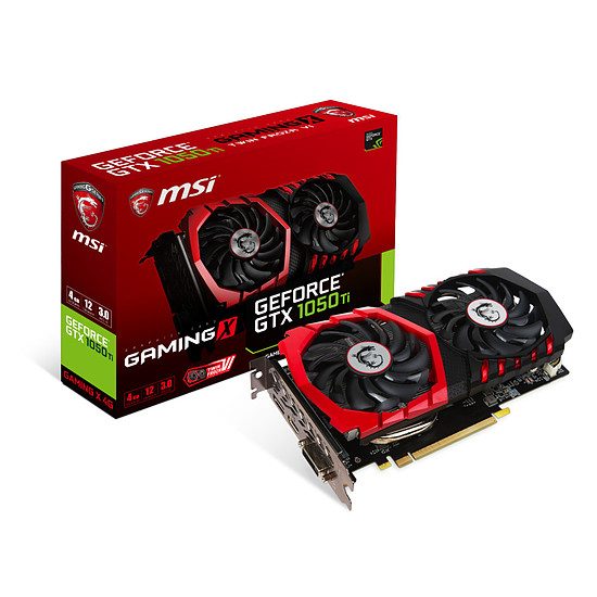 MSI GeForce GTX 1050 Ti Gaming X – 4 Go GeForce GTX 1050 Ti, 1354 MHz (1290 MHz en mode Silent / 1379 MHz en mode OC), PCI-Express 16x, 4