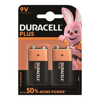 Pile Alcaline 9V – 6LR61 Duracell Plus Power- Blister de 2 piles 9 volts
